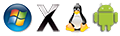 Windows, Mac OS X, Linux, and Android logos