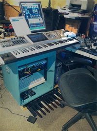 Tony Harvey's keyboard and mixing station