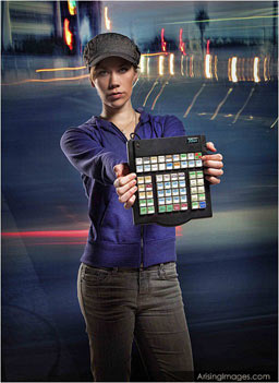 Professional model presenting an X-keys Pro