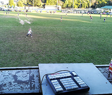 Vital Stats custom XK-60 in position to tabulate an Aussie rules football match